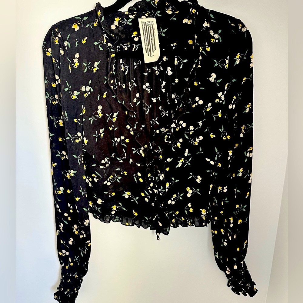 Free People Button Down Cherry Blouse - Black size Small
